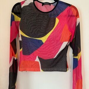 AKIRA Women's Mesh Abstract Long Sleeve Top